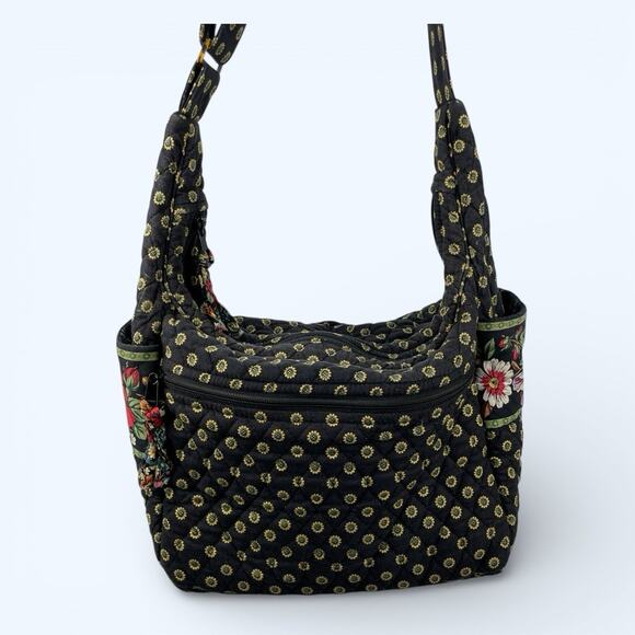 Vera Bradley Vibrant Black Carry All Adjustable Shoulder Bag Vintage - Picture 2 of 10